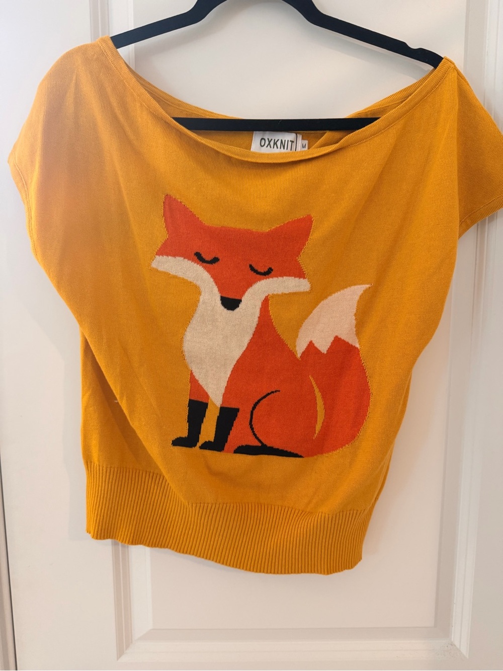 Oxknit Womens Mustard Yellow Fox Print Top-M